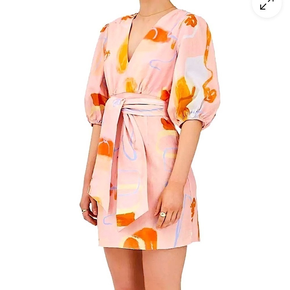 Finders Keepers Pink Wrap Sundress with Puff Sleeves - Picture 2 of 12